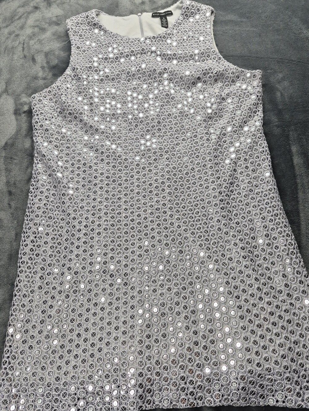 Black Label By Chicos Sleeveless Shift Dress All Over Geometric Size 3 Sequin